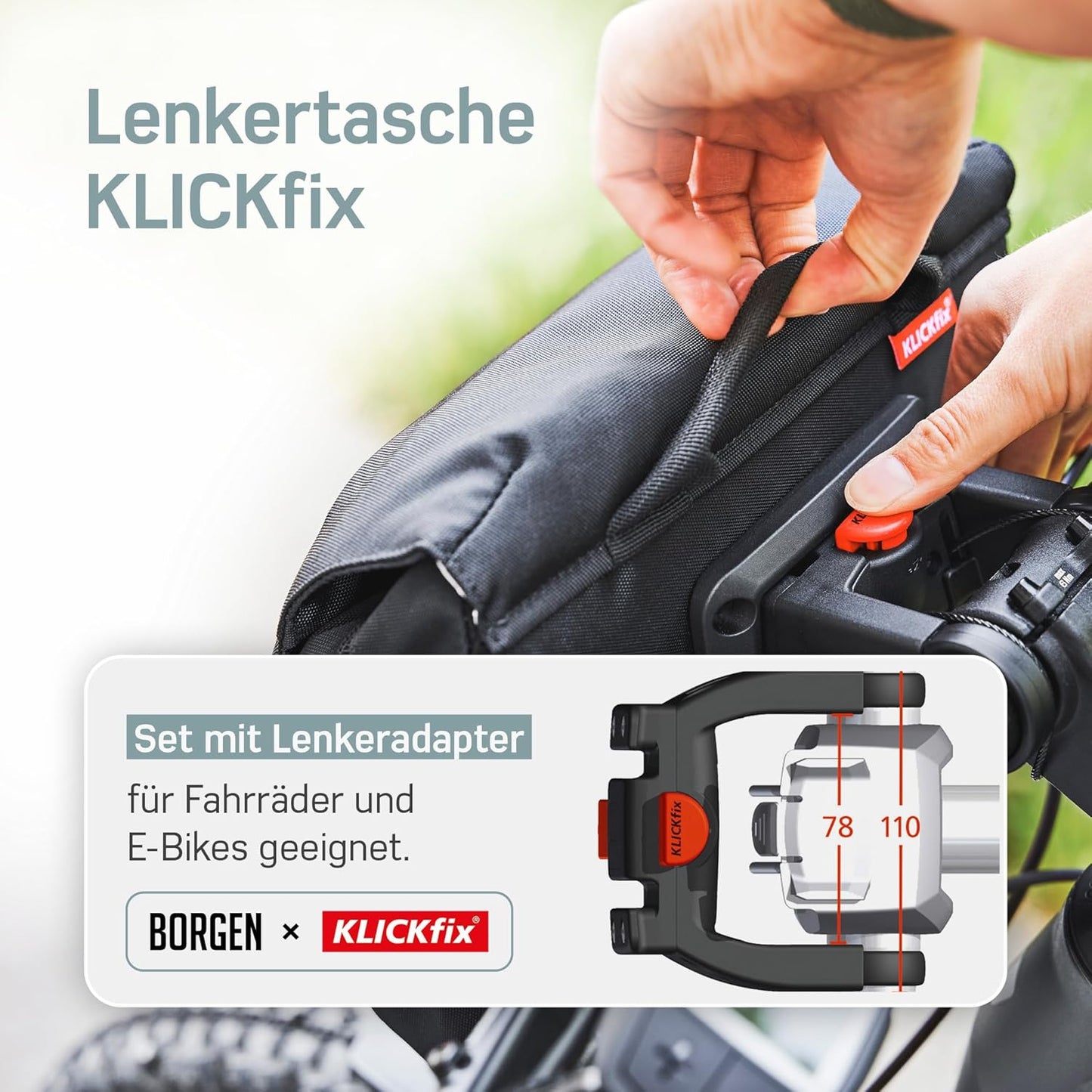Lenkertasche KLICKfix, Mit Adapter, Schwarz