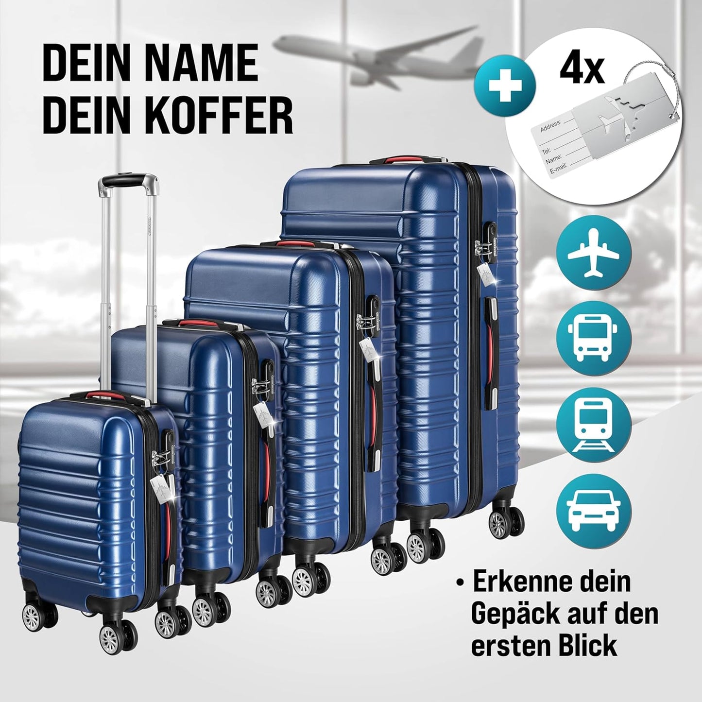 Hartschalenkoffer 4er Set mit Zubehör, Blau