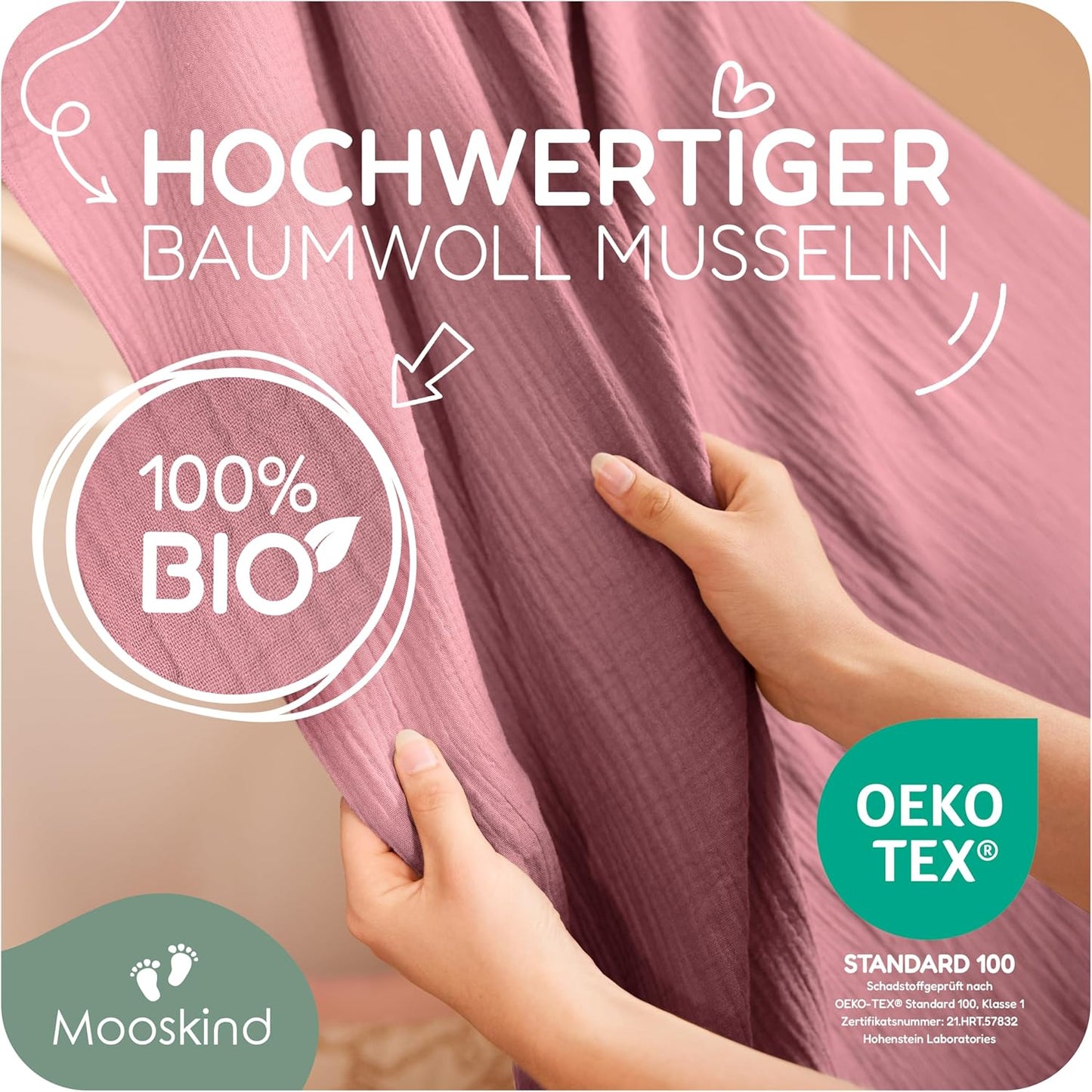 Hausbett Himmel aus Musselin, Puderrosa H360 x B135 cm (1er Pack)