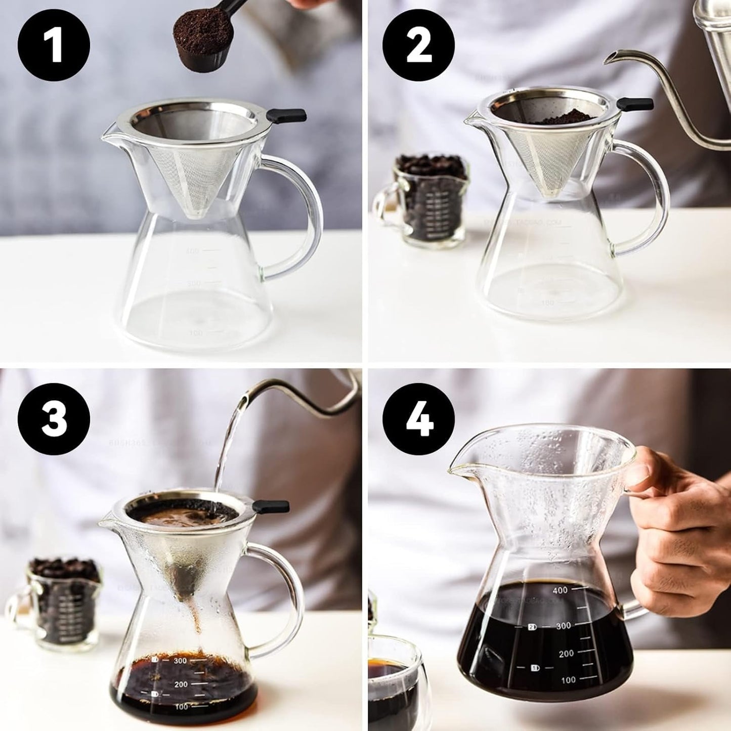 Pour Over Kaffeebereiter mit Edelstahlfilter (400ml)