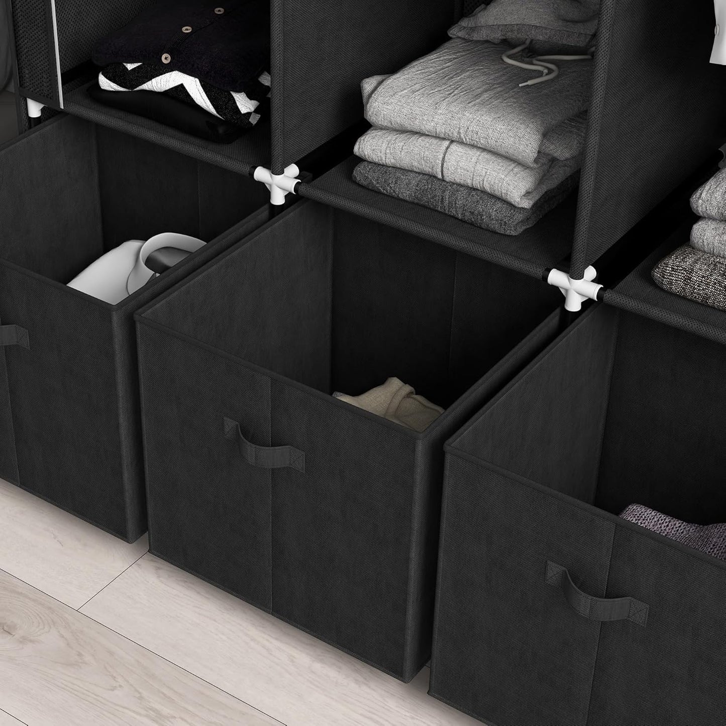 Faltschrank mit Kleiderstange und Schubladen, Schwarz