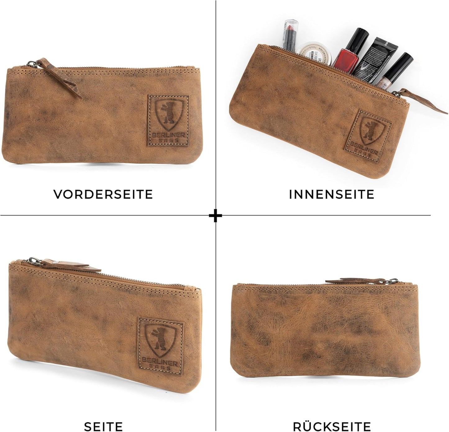 Vintage Lederetui mit YKK-Reissverschluss, Walnut
