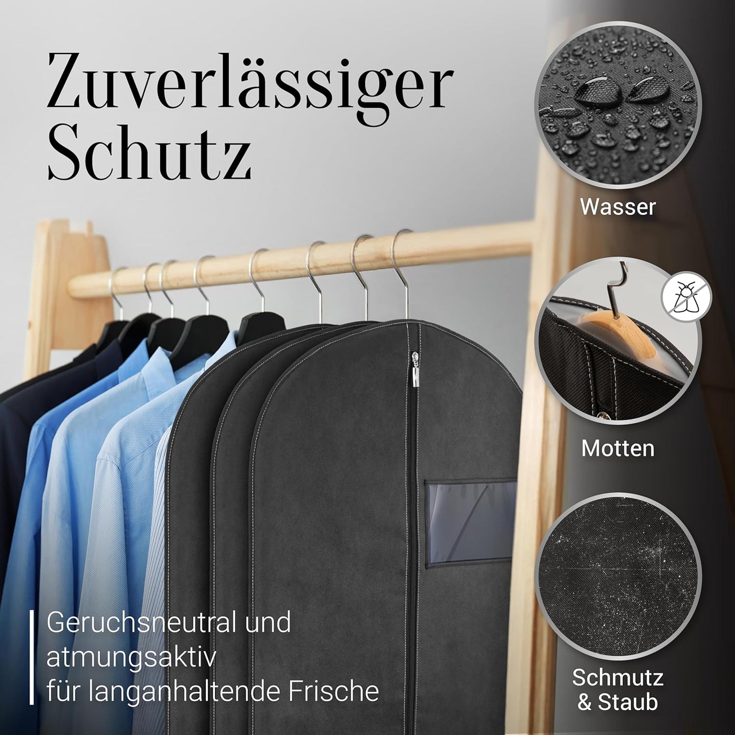3er-Set Kleidersack mit Schuhbeutel, 102x60cm + Zubehör 3 Stück - Schwarz