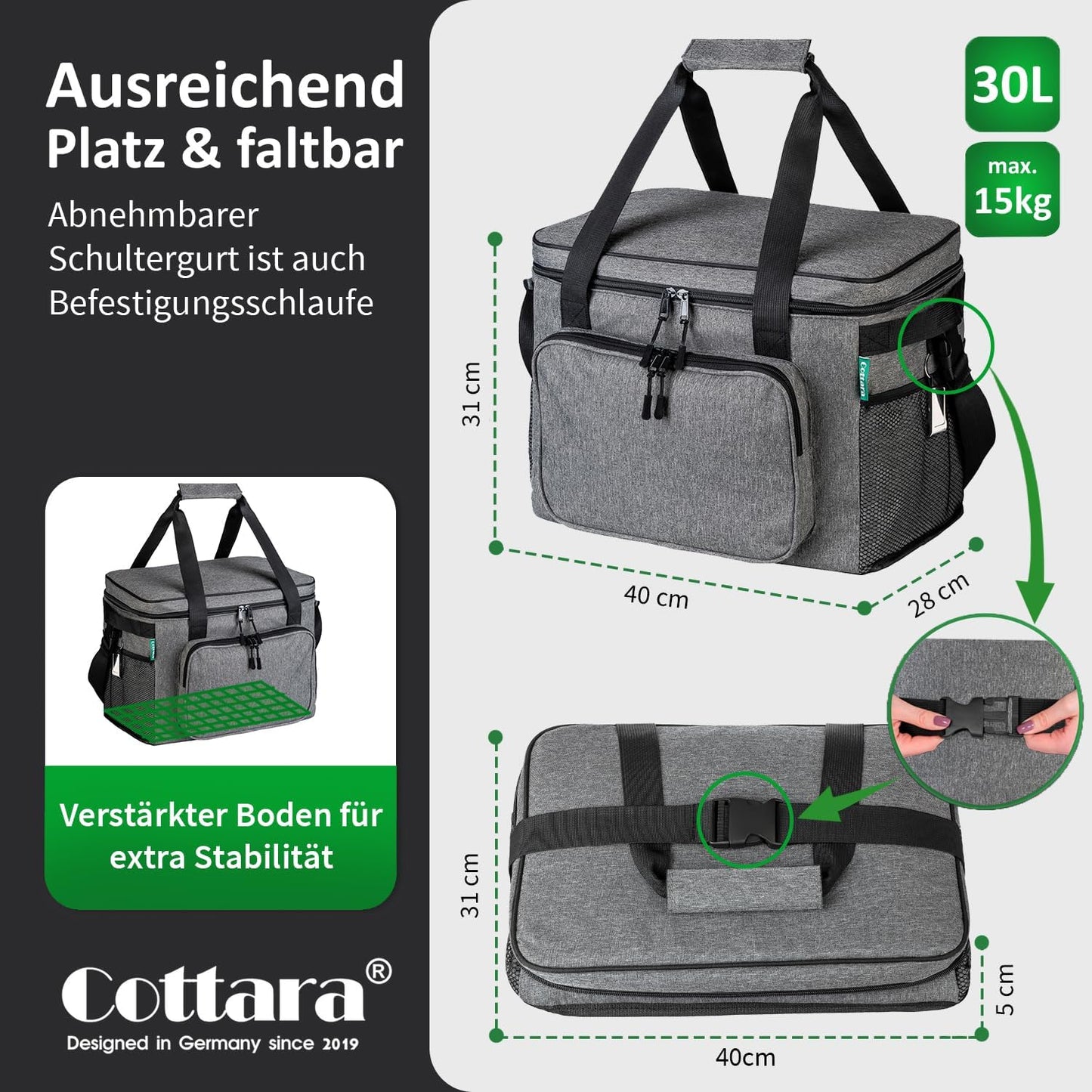 Faltbare Kühltasche, 30 Liter Grau