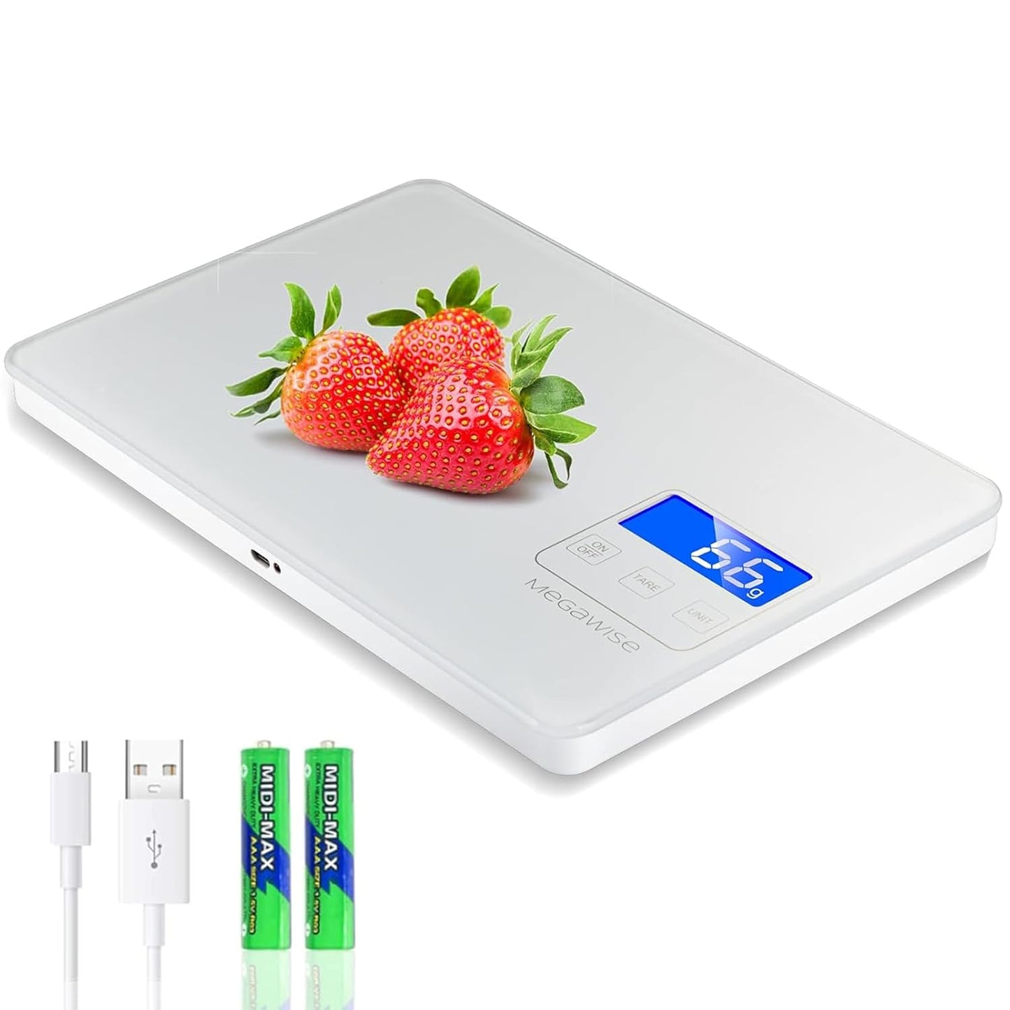 Digitale Küchenwaage mit 33lb Kapazität und Tara-Funktion, Weiss/opulenter Garten