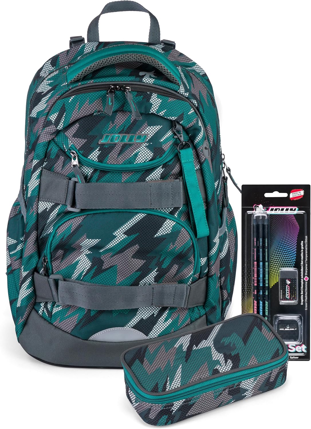 Rucksack-Set, Grau/Grün