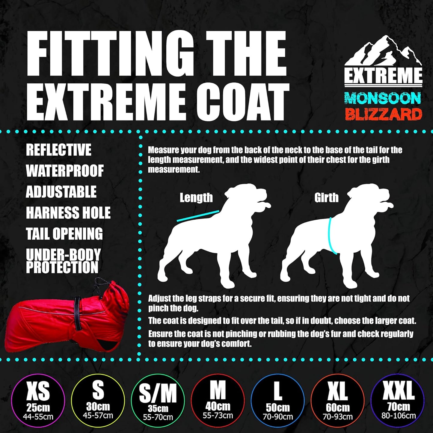 Hundemantel Extreme Monsoon, Schwarz X-Small