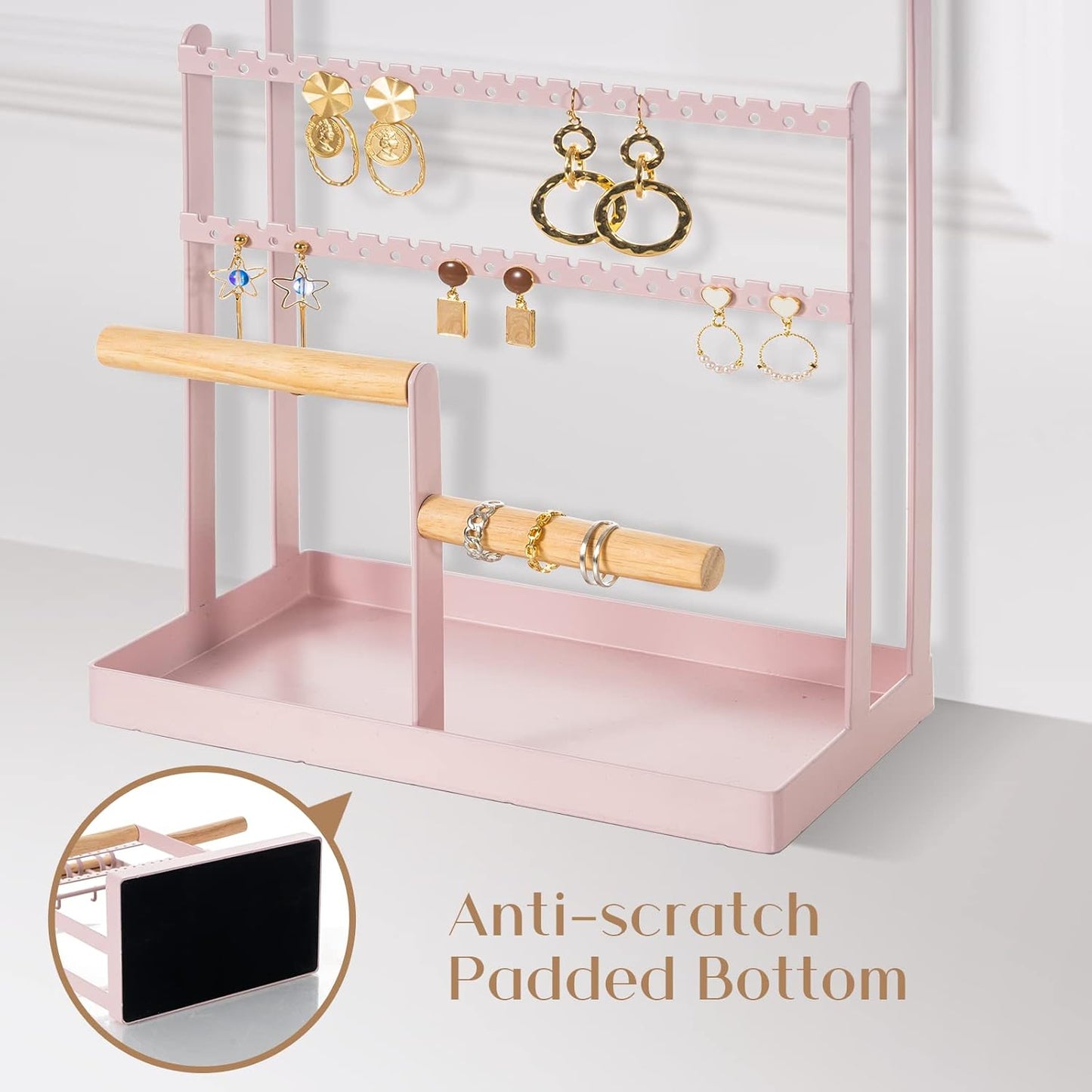 Schmuckständer mit 15 Haken & 40 Löchern, Rosa