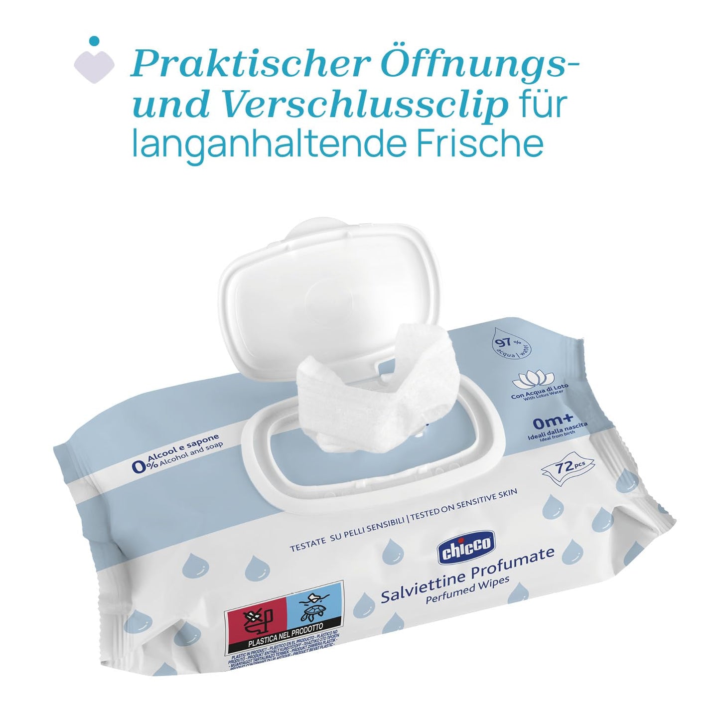 Neugeborenen-Reinigungstücher-Set mit Flip Cover, 72 count (Pack of 12) Parfümiert mit Plaquette