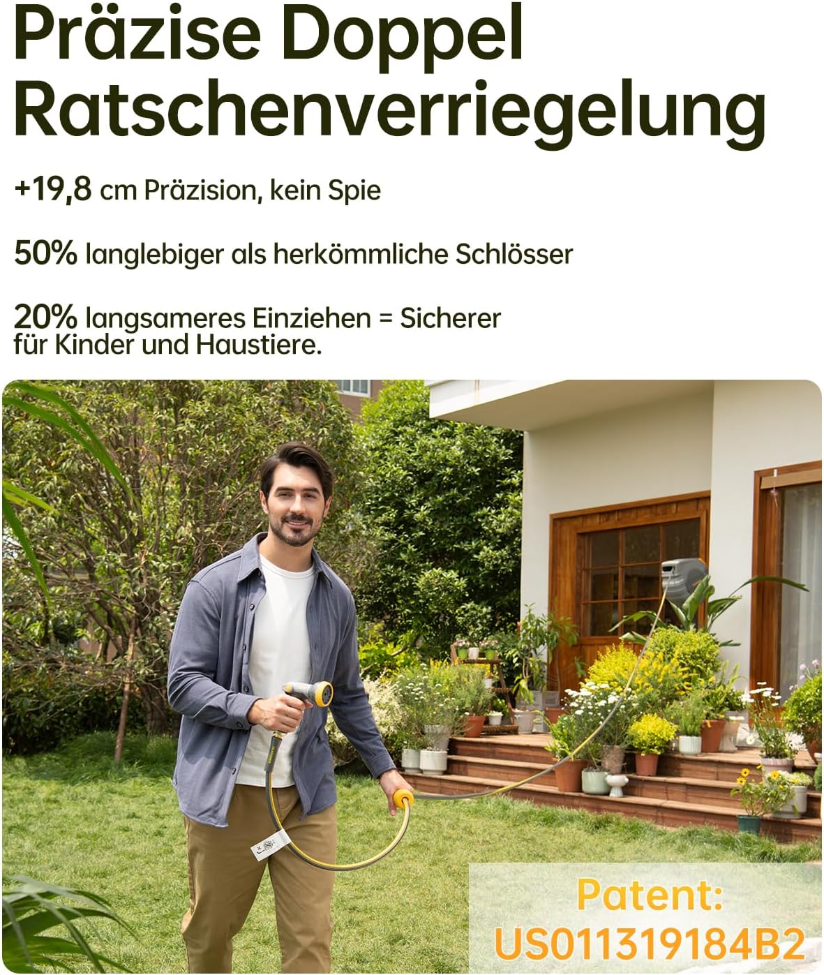 Schlauchtrommel mit Gartenschlauch und Multifunktionsdüse, 40M
