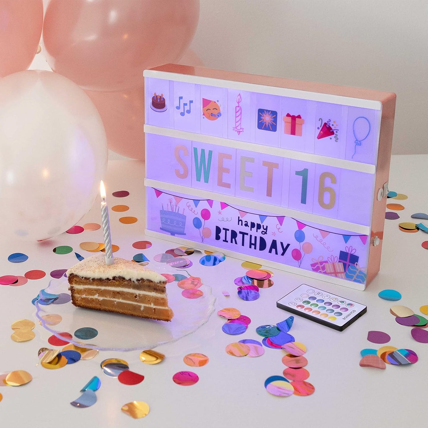 LED-Lichtbox mit Buchstaben & Emojis, Rosegold