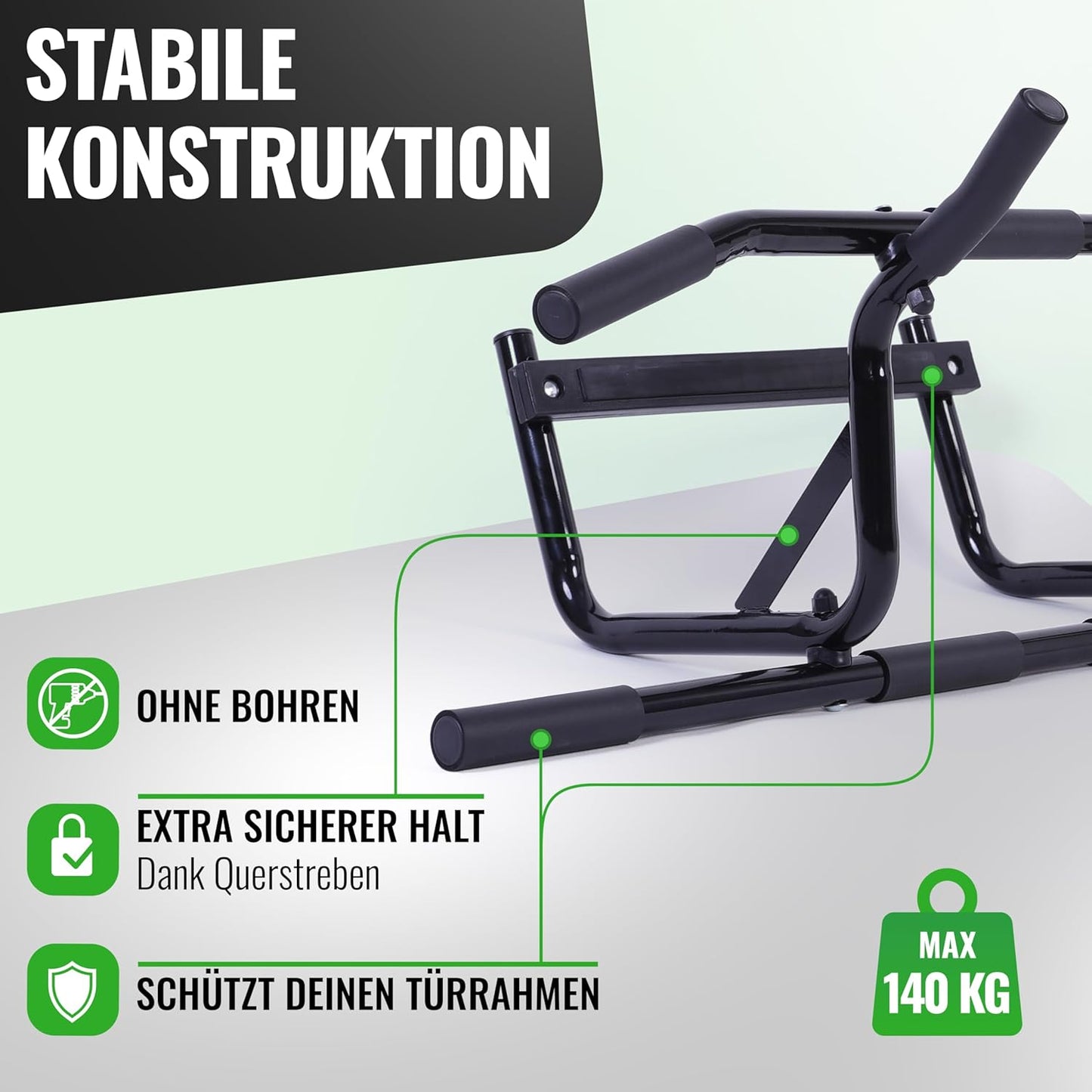 Klimmzugstange für Türrahmen (bis 90cm), Schwarz Profi Klimmzustange