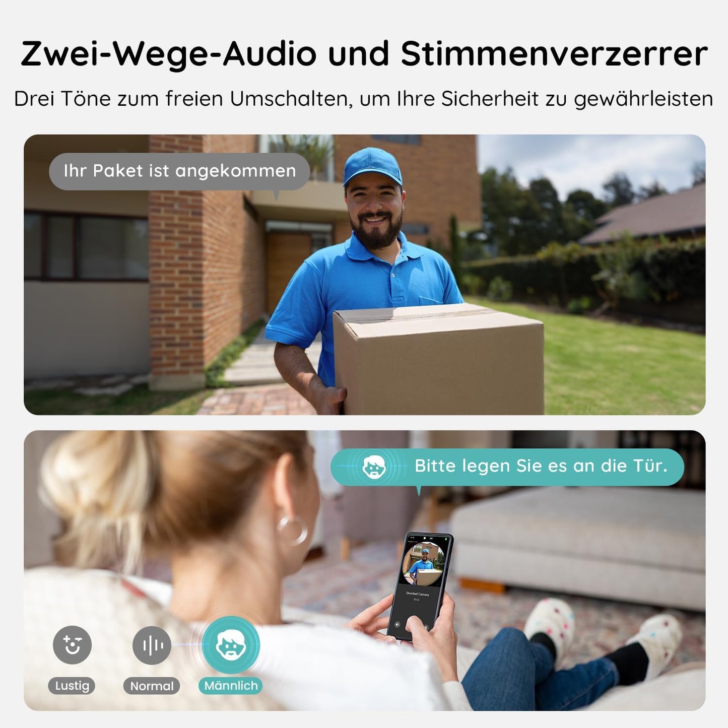 2K Video-Türklingel J7 mit Kamera und AI-Erkennung, DOORBELL DE J7