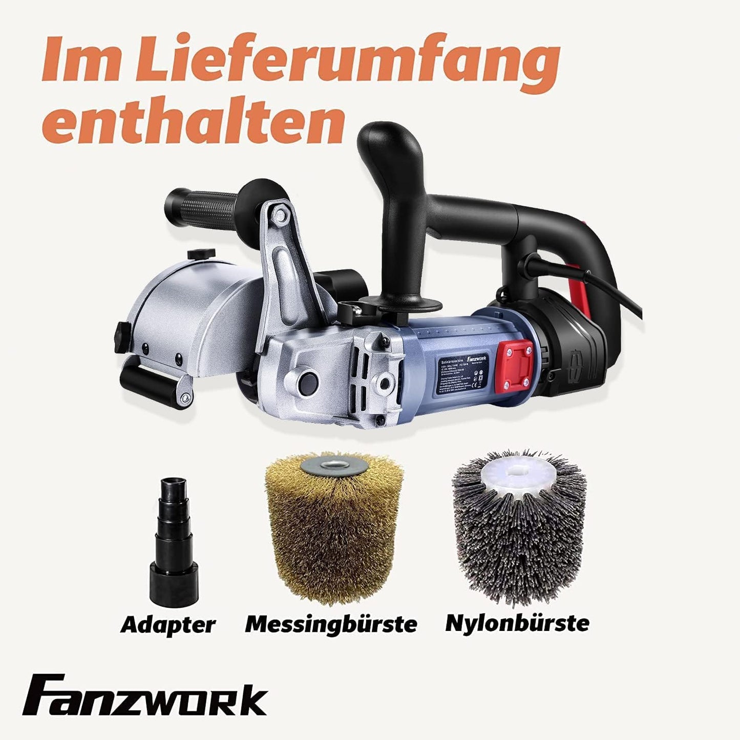 Satinierschleifmaschine V2 mit Drehzahlregelung, V2 Set mit Stahldraht & Nylon Bürste