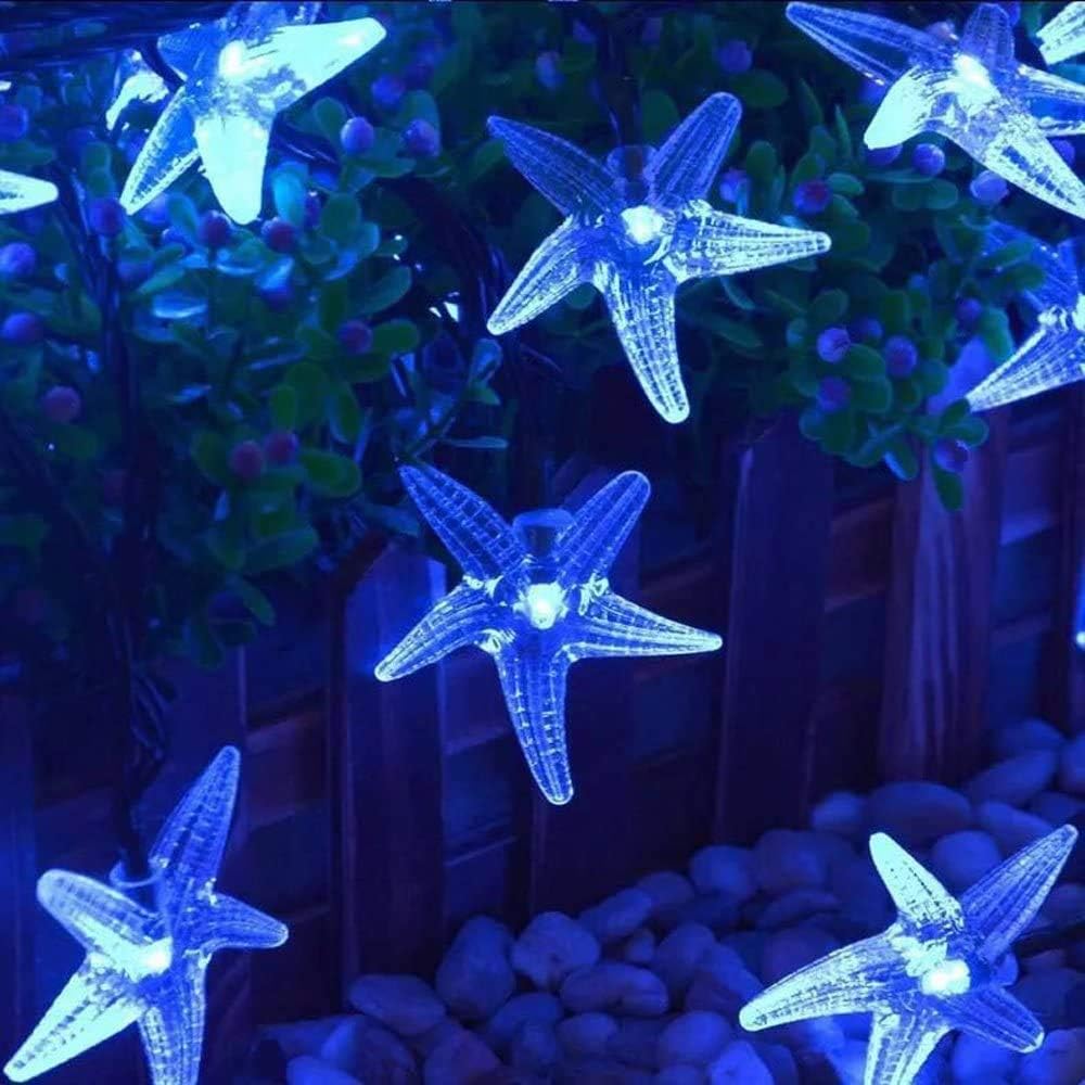 Solarbetriebene LED-Seestern-Lichterkette, Blau
