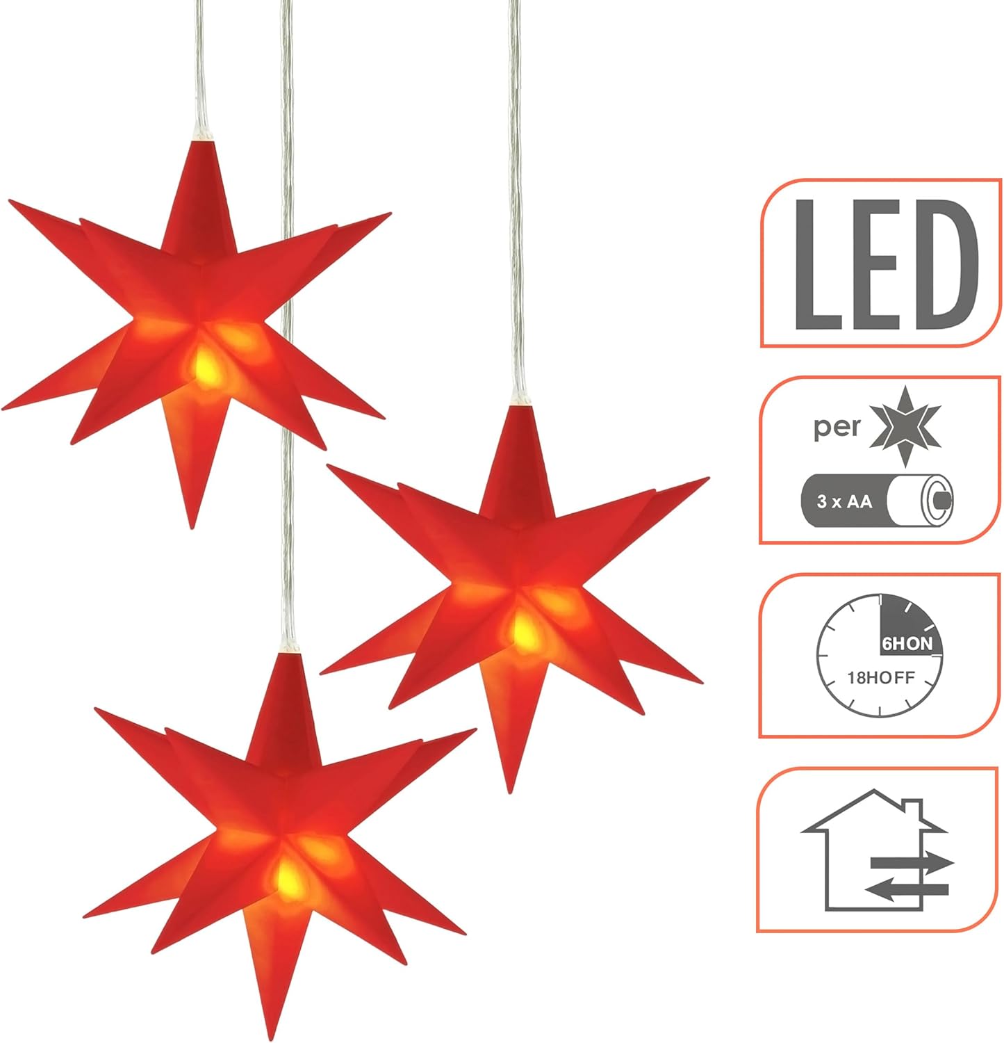 3D Weihnachtsstern Set mit Timer, Rot 3er