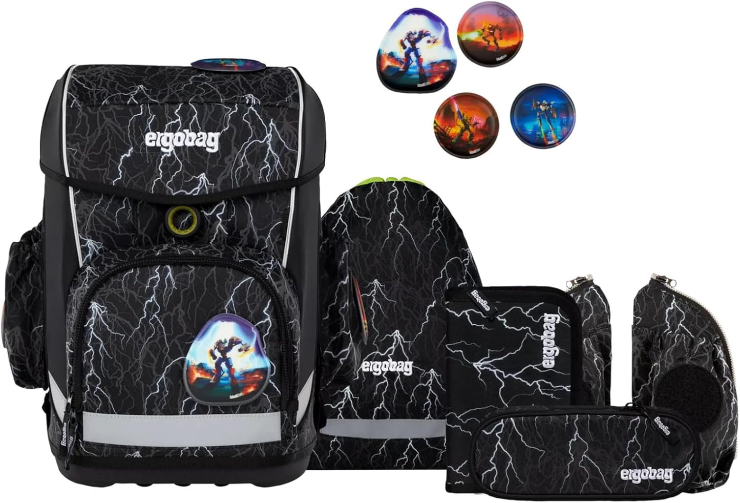 6-teiliges Cubo Light Schultaschen-Set, Einheitsgröße Super Reflektbär - Schwarz