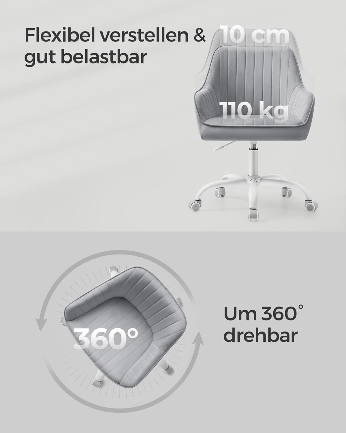 Höhenverstellbarer Drehstuhl, Taubengrau Samt