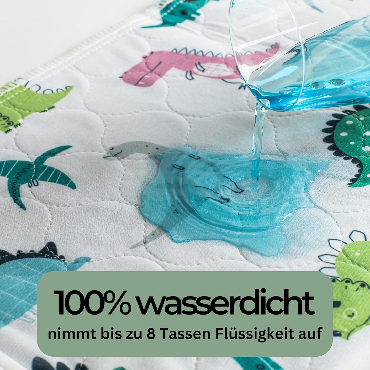 Wasserdichte Bettunterlage für Einzel- & Jugendbetten, Dino, Dino - Gross (Bis 140 Cm Breite) 1er-Pack