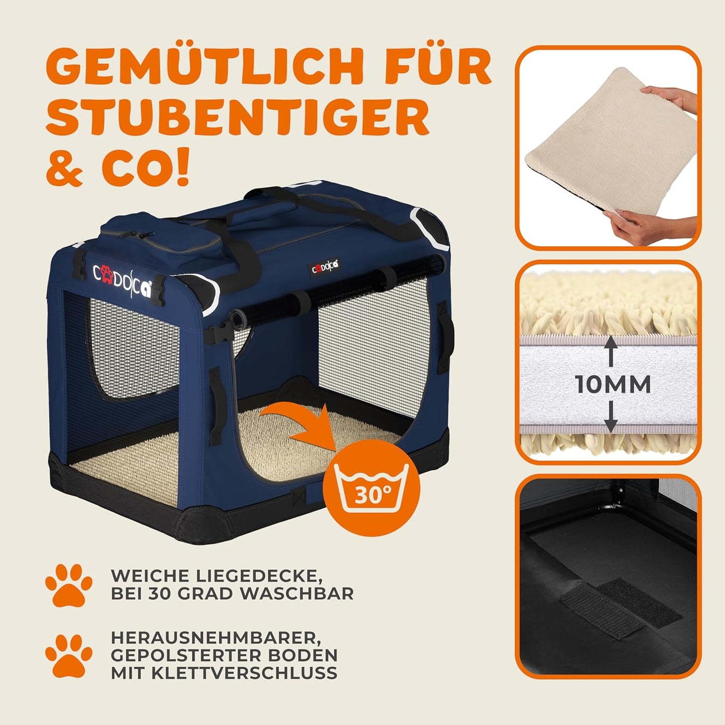 Faltbare Hundetransportbox XXXL mit Tragegriff extra Tasche und Autogurtlasche, L 101 x B 70 x H 70 cm Navy Blau
