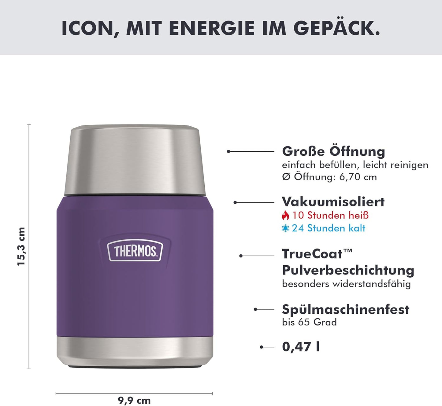 Thermobehälter Icon mit klappbarem Löffel, Plum Mat 0,47 l
