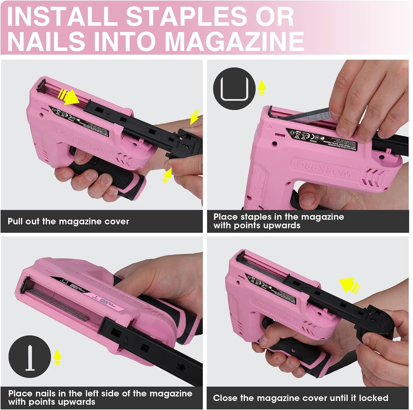 Kabelloser 2-in-1 Multifunktions-Tacker mit Nägeln und Heftklammern, Rosa