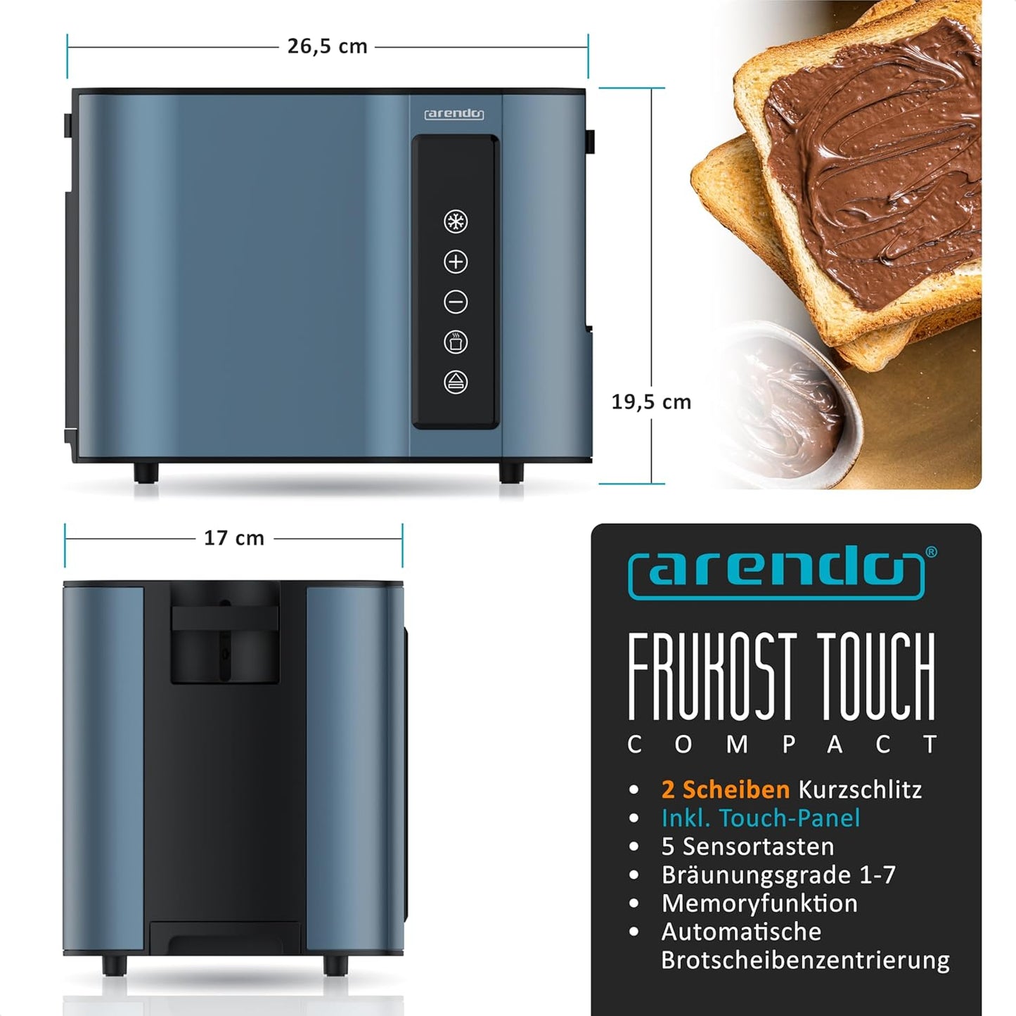 Toaster mit Display und 7 Bräunungsstufen, C: Blau