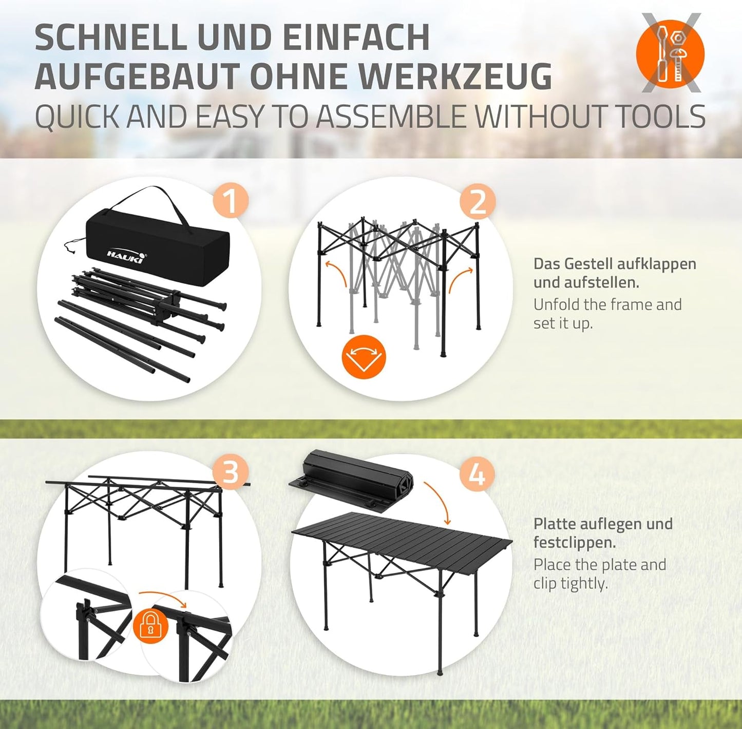 3-teiliges Campingmöbel-Set faltbar, mit Tragetasche, Campingtisch Schwarz 2x Campingstuhl Blau