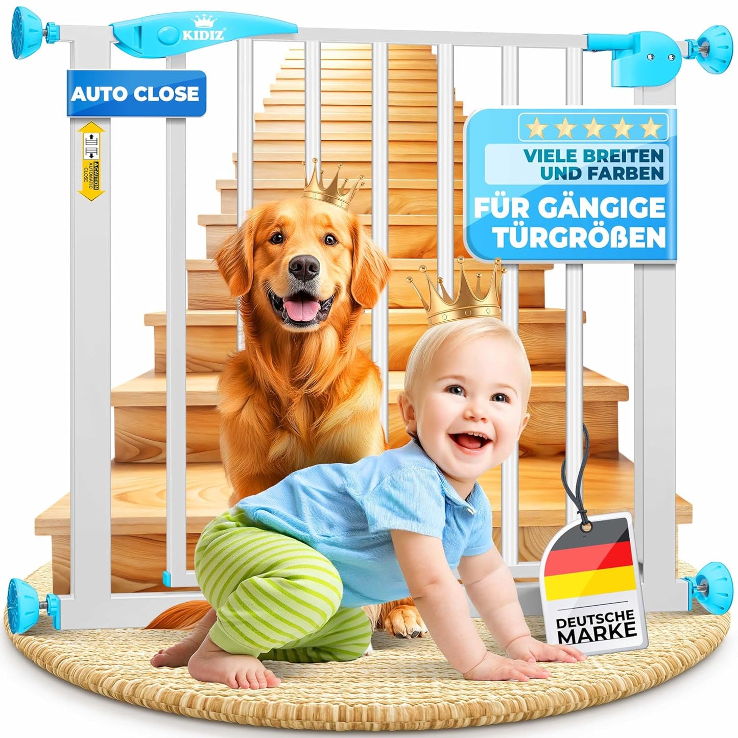Treppenschutzgitter Auto-Close ohne Bohren (88-101 cm), 88-101 cm Weiß