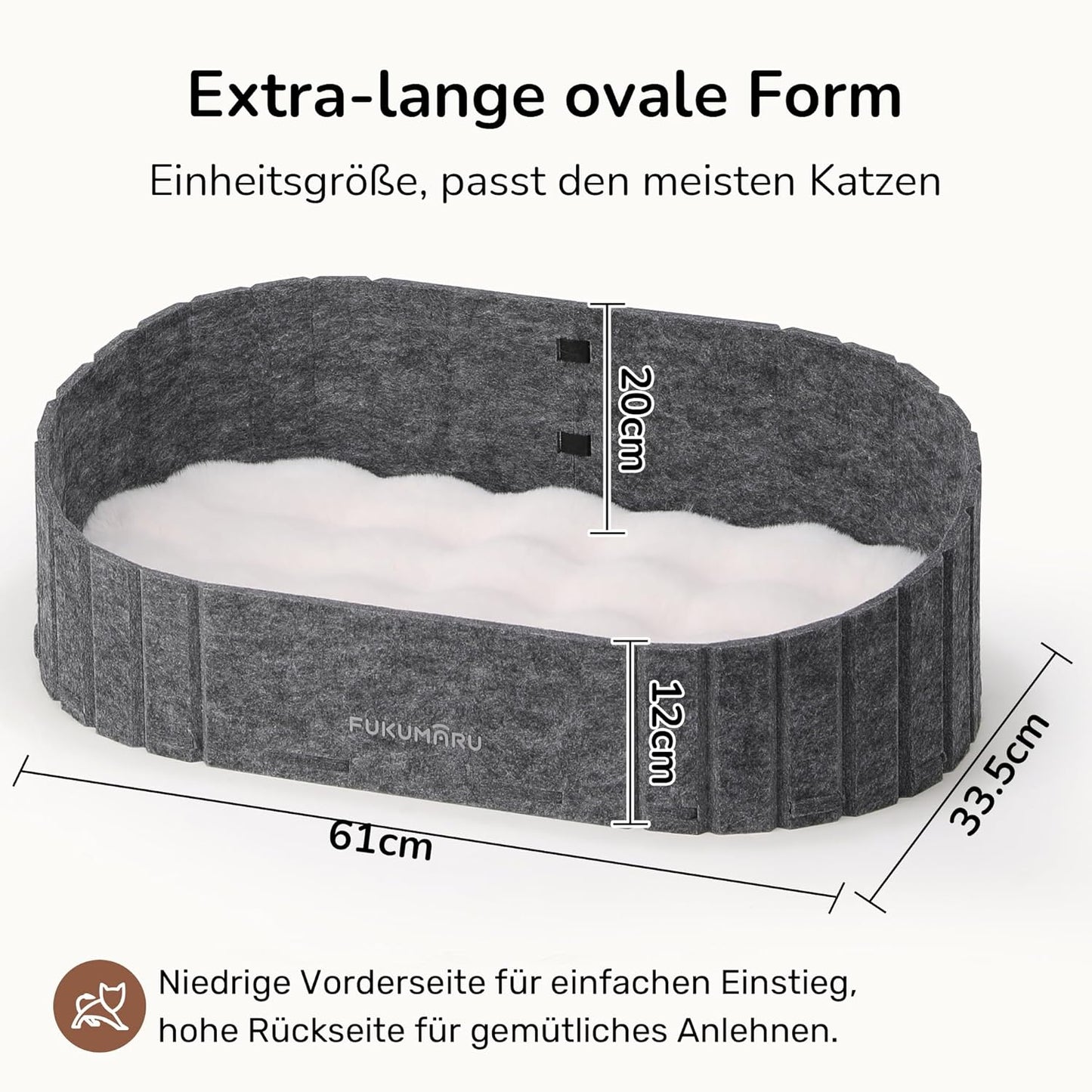 Katzen-Couchbett mit Kunstfell-Kissen, grau