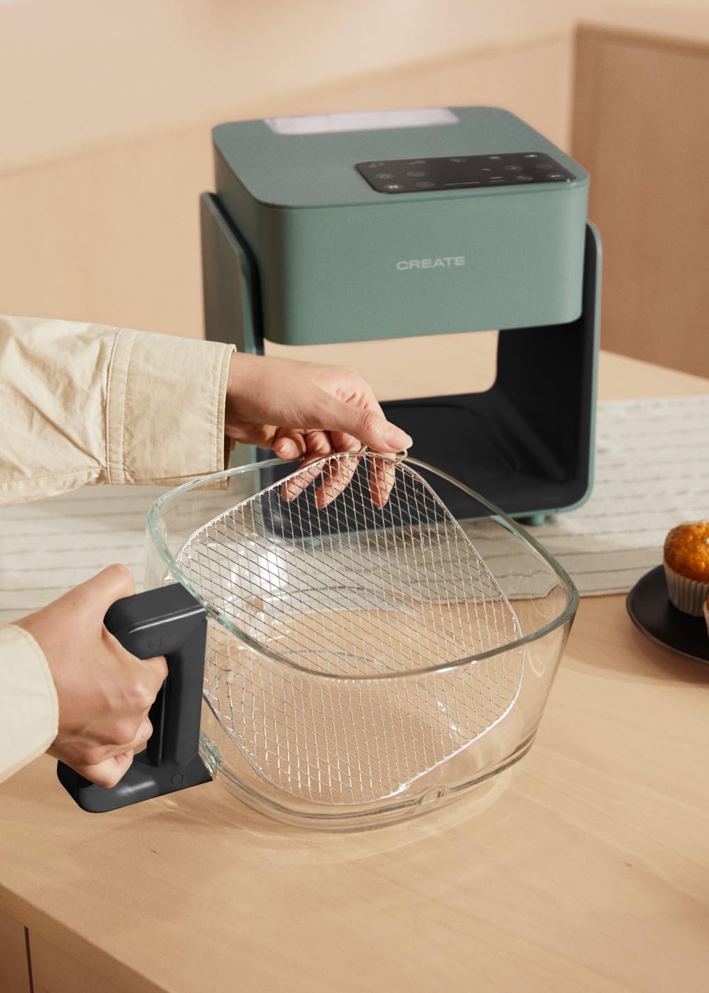 Heissluftfritteuse mit Dampfgarer, Salbeigrün, 4,2L mit Wasserdampfgarer