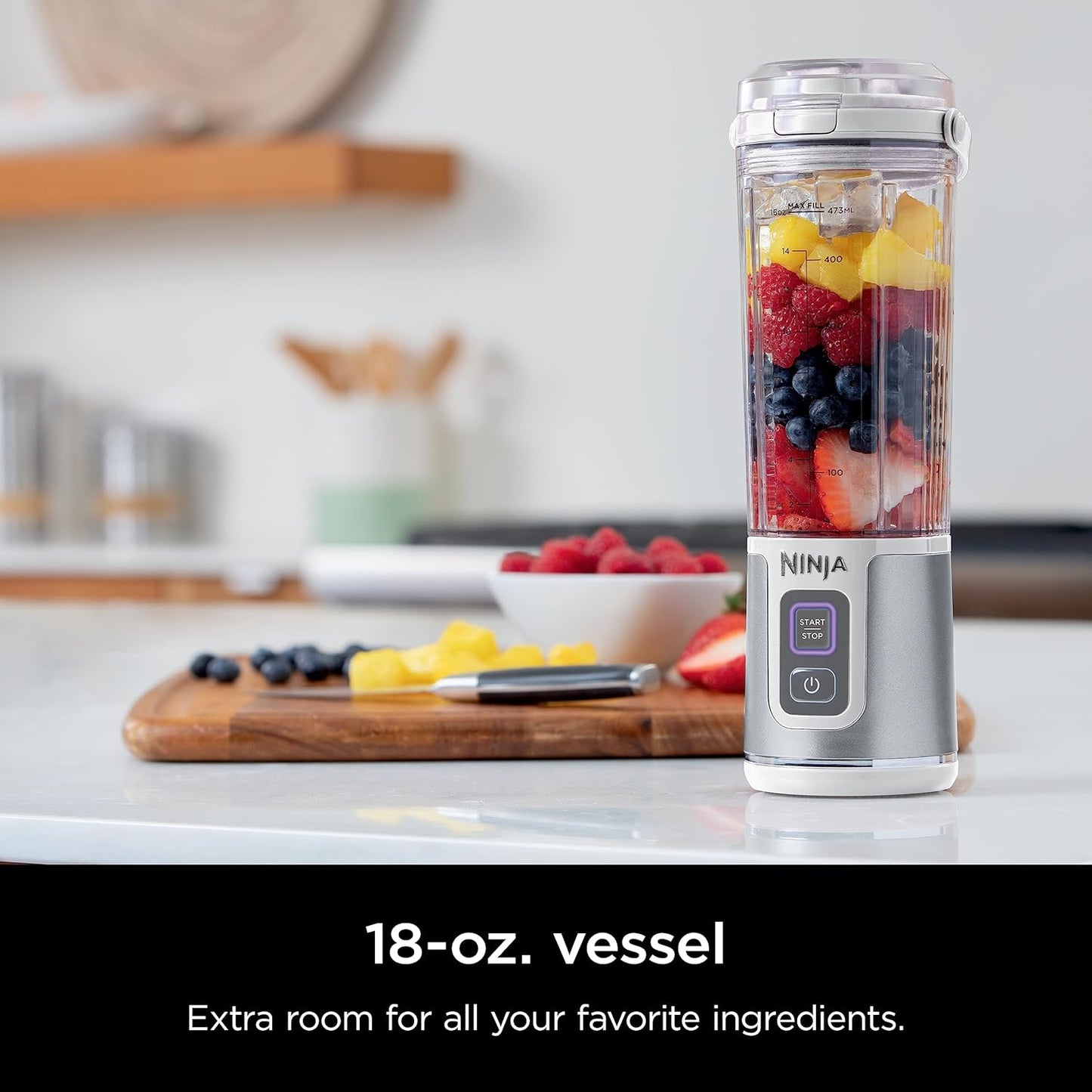Blast Tragbarer Mixer mit USB-C-Ladefunktion, Weiss/Opulenter Garten