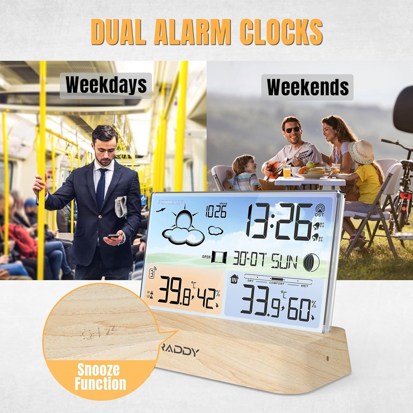 DT6 Wetterstation mit Thermometer & Hygrometer, Holzmaserung