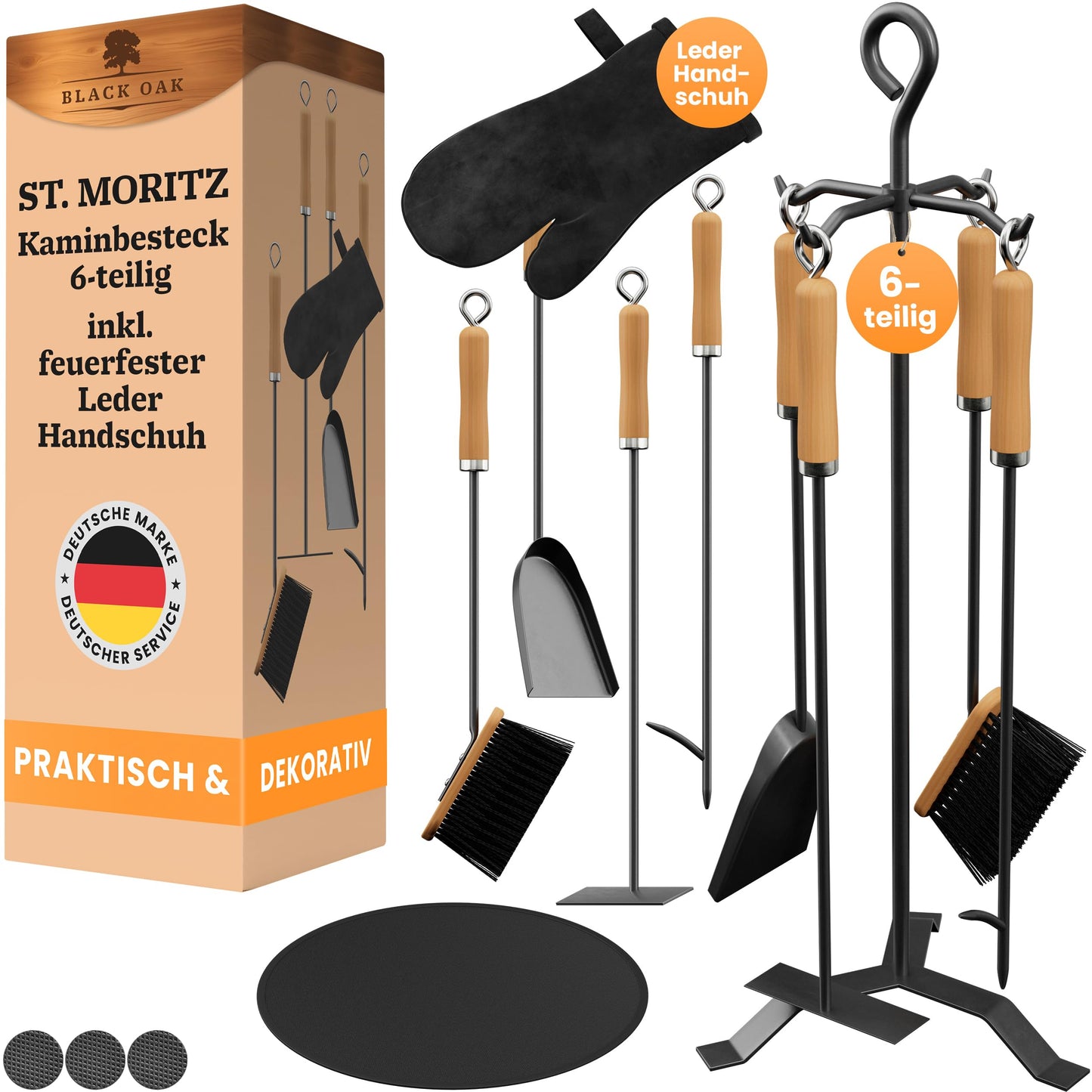 Kaminbesteck-Set St. Moritz, Kaminbesteck + Handschuh