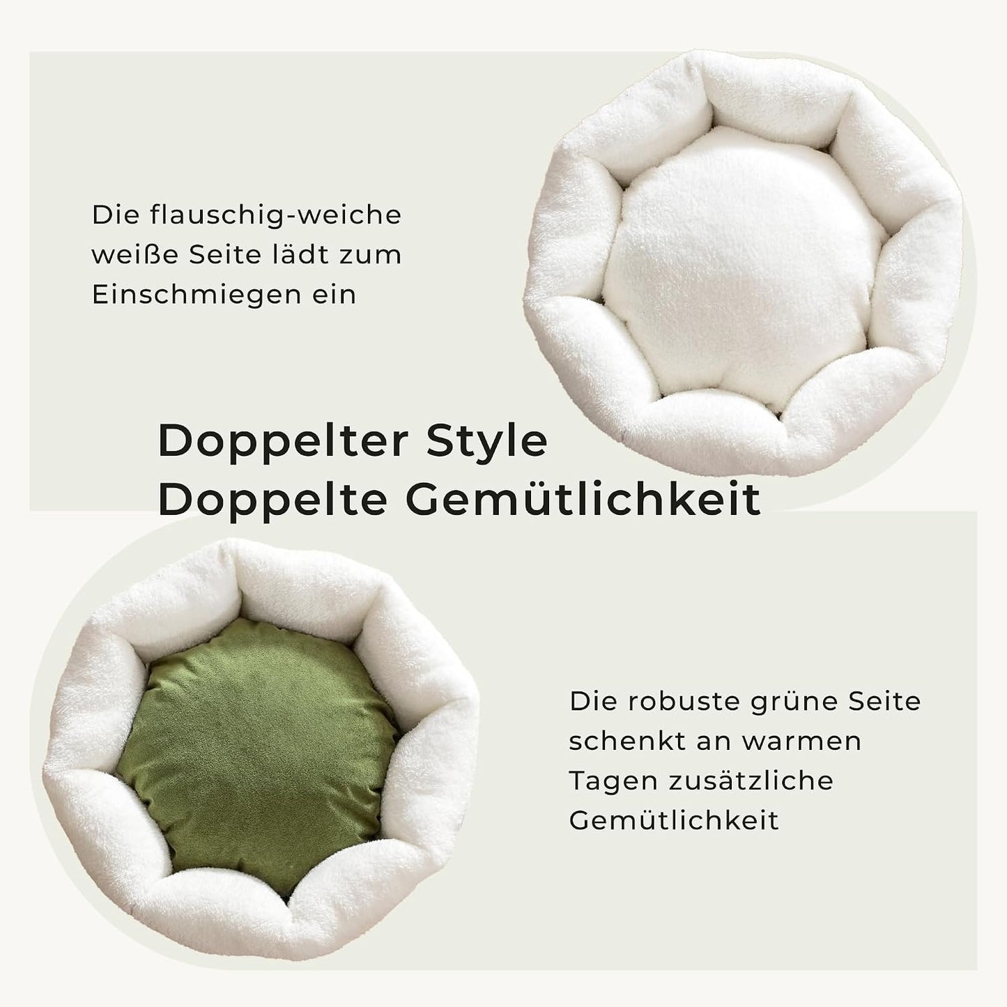 Flauschiges Katzenbett mit Wendekissen