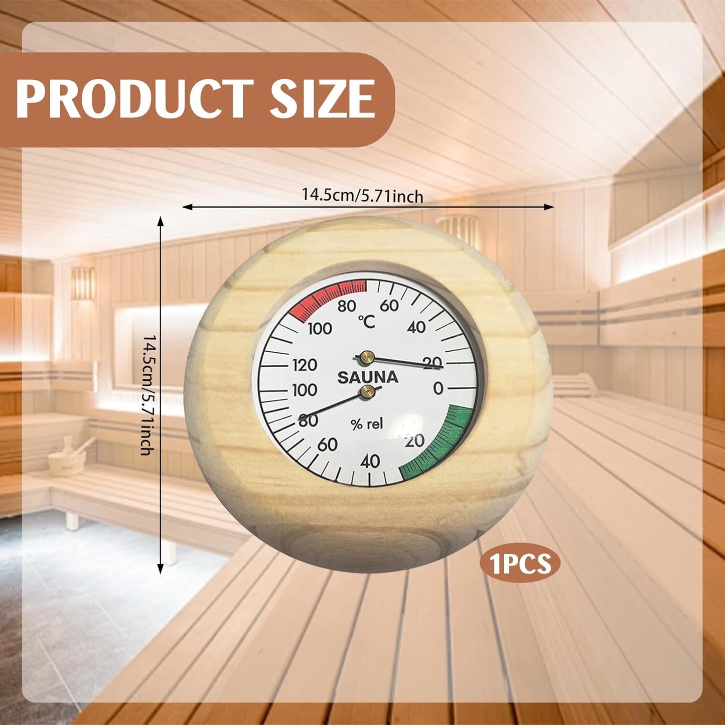 Sauna-Thermometer mit Sanduhr, Natürliche Holzfarbe