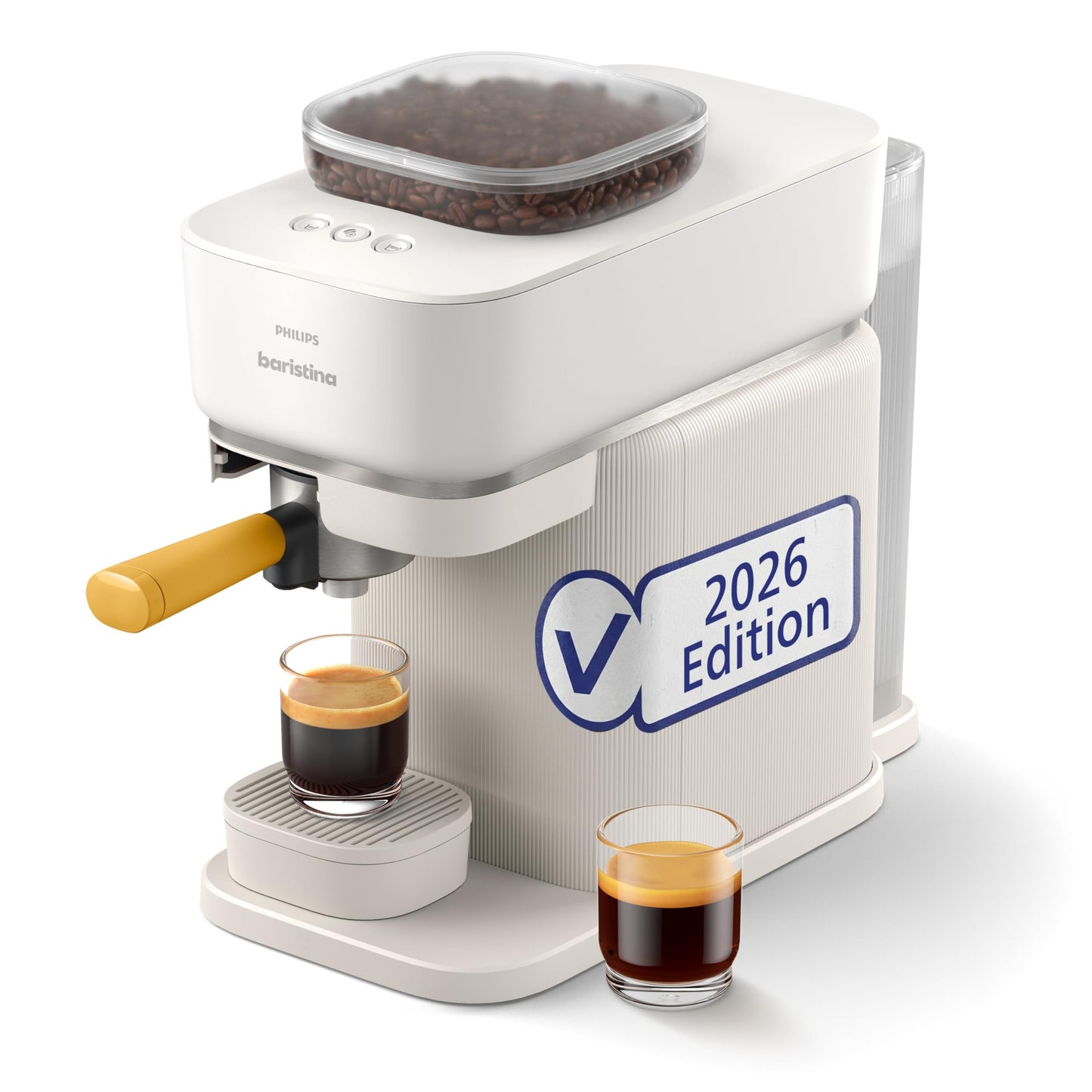 Baristina Espressomaschine, Kaffeemaschine ohne Milchlösung|Weiss/Gelb