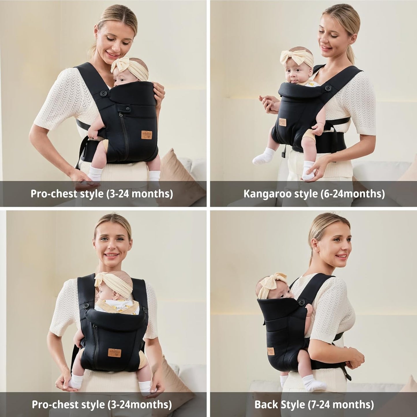 Ergonomische Babytrage für Neugeborene, Schwarz Upgraded - mit Gürtel