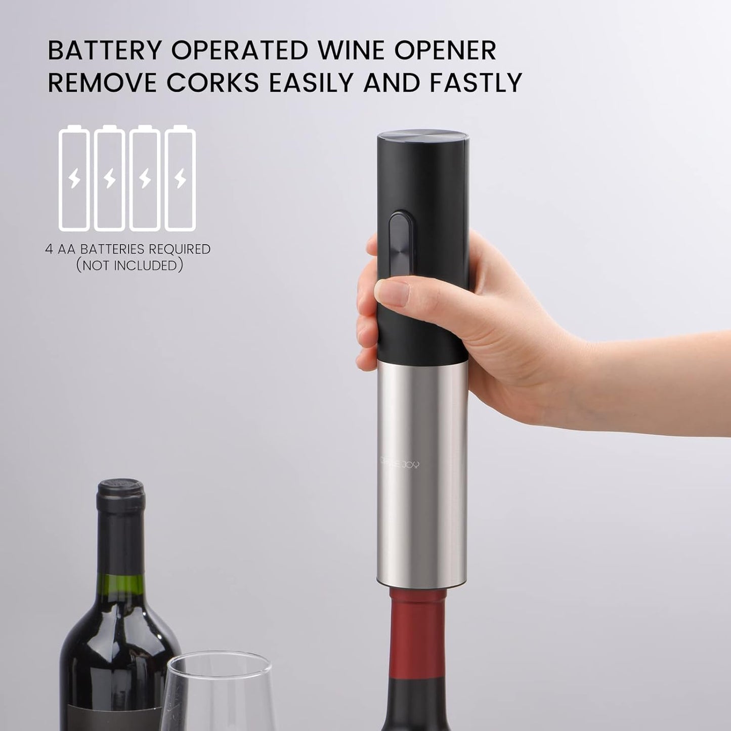 Elektrischer Korkenzieher mit Folienschneider, Batteriebetriebener Weinöffner - Edelstahl