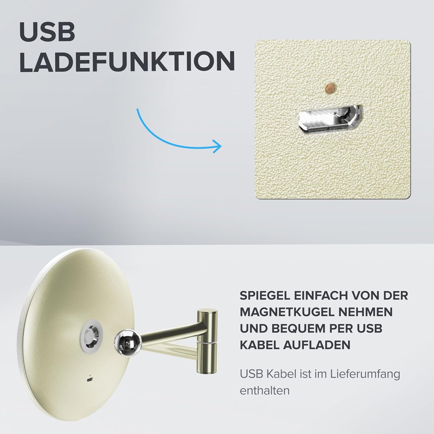 Kosmetikspiegel Blavand mit Beleuchtung und 5-fach Vergrösserung, Gold - Ohne Bohren Zum Kleben