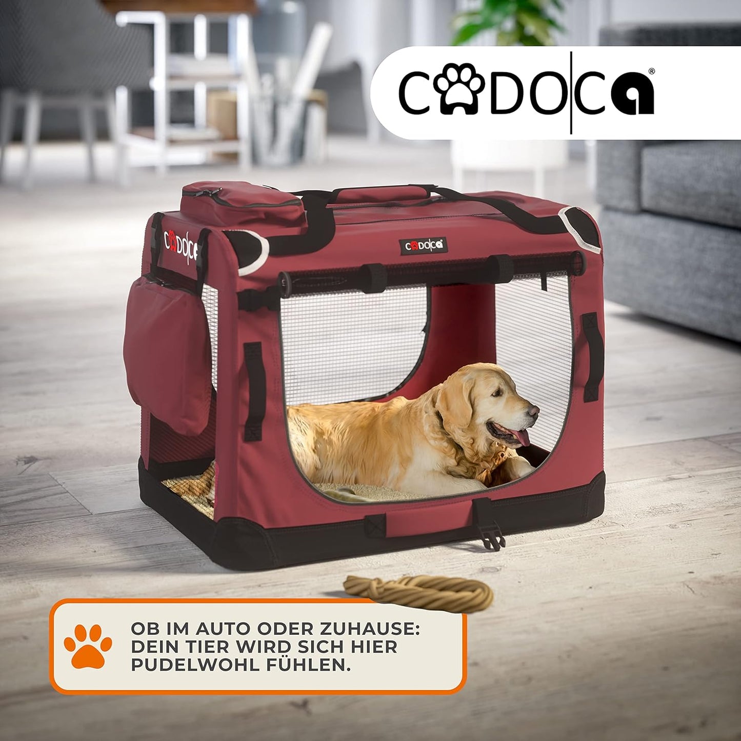 Faltbare Hundetransportbox (60x42x44cm), Dunkelrot L 60 x B 42 x H 44 cm