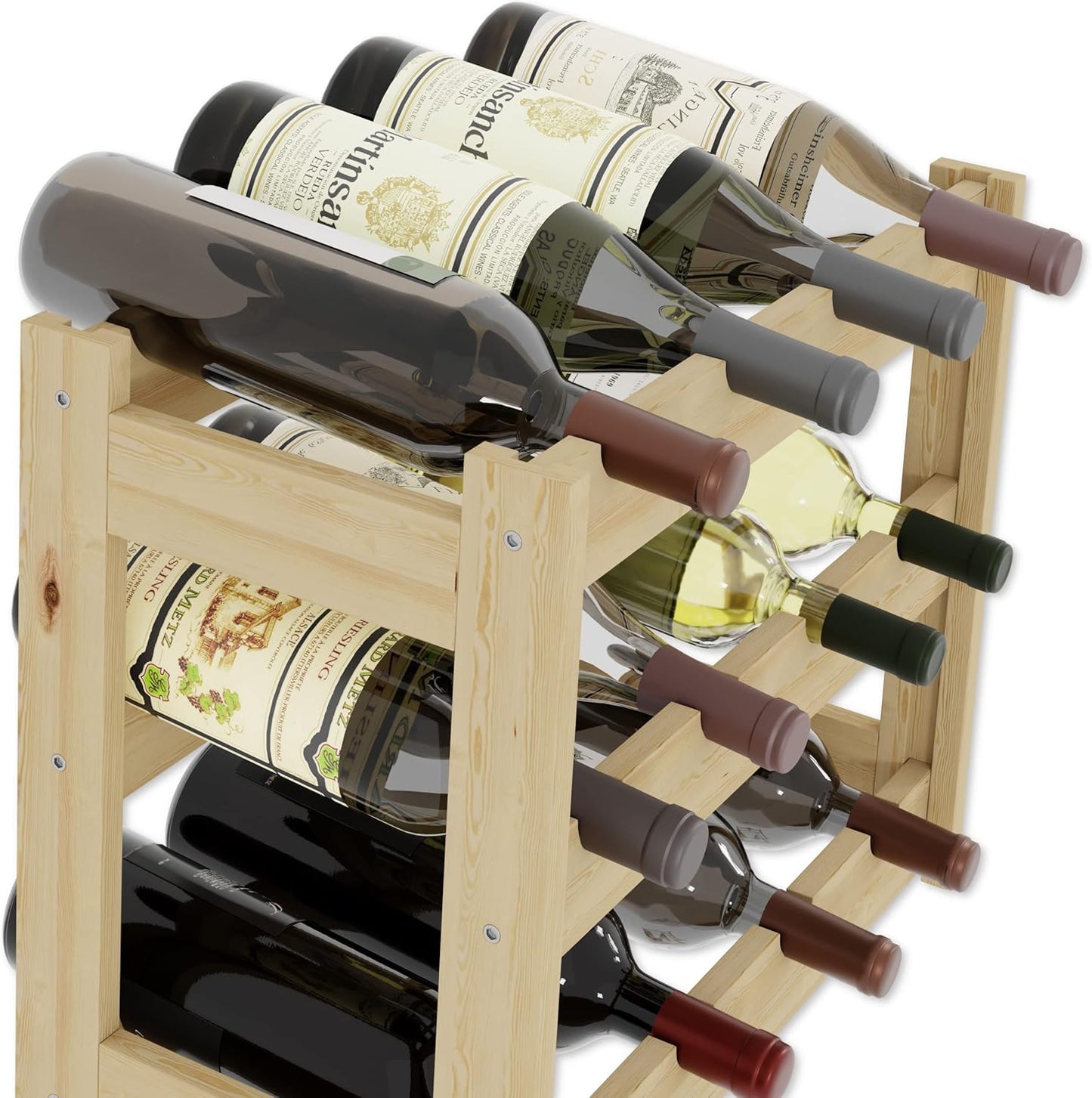 Weinregal aus Holz, Natur RW-1-12, 38 x 43 x 25, 3 liegen, für 12 Flaschen