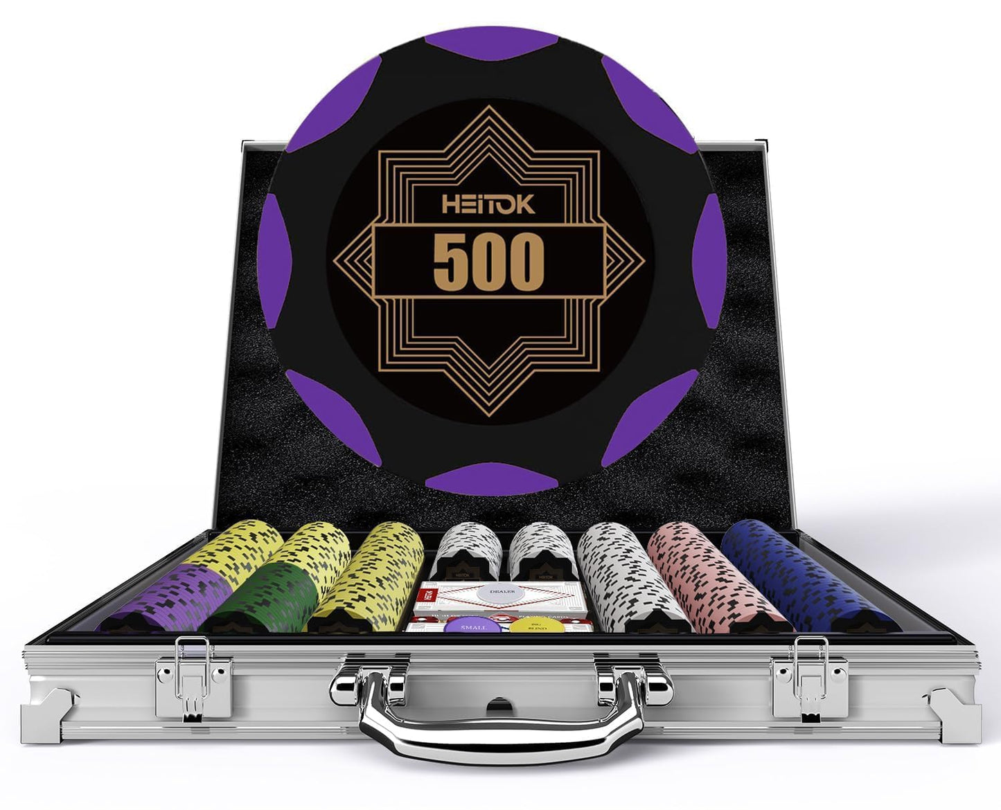 Pokerkoffer-Set mit 500 nummerierte Chips, 500 Chips mit Zahlen Alukoffer