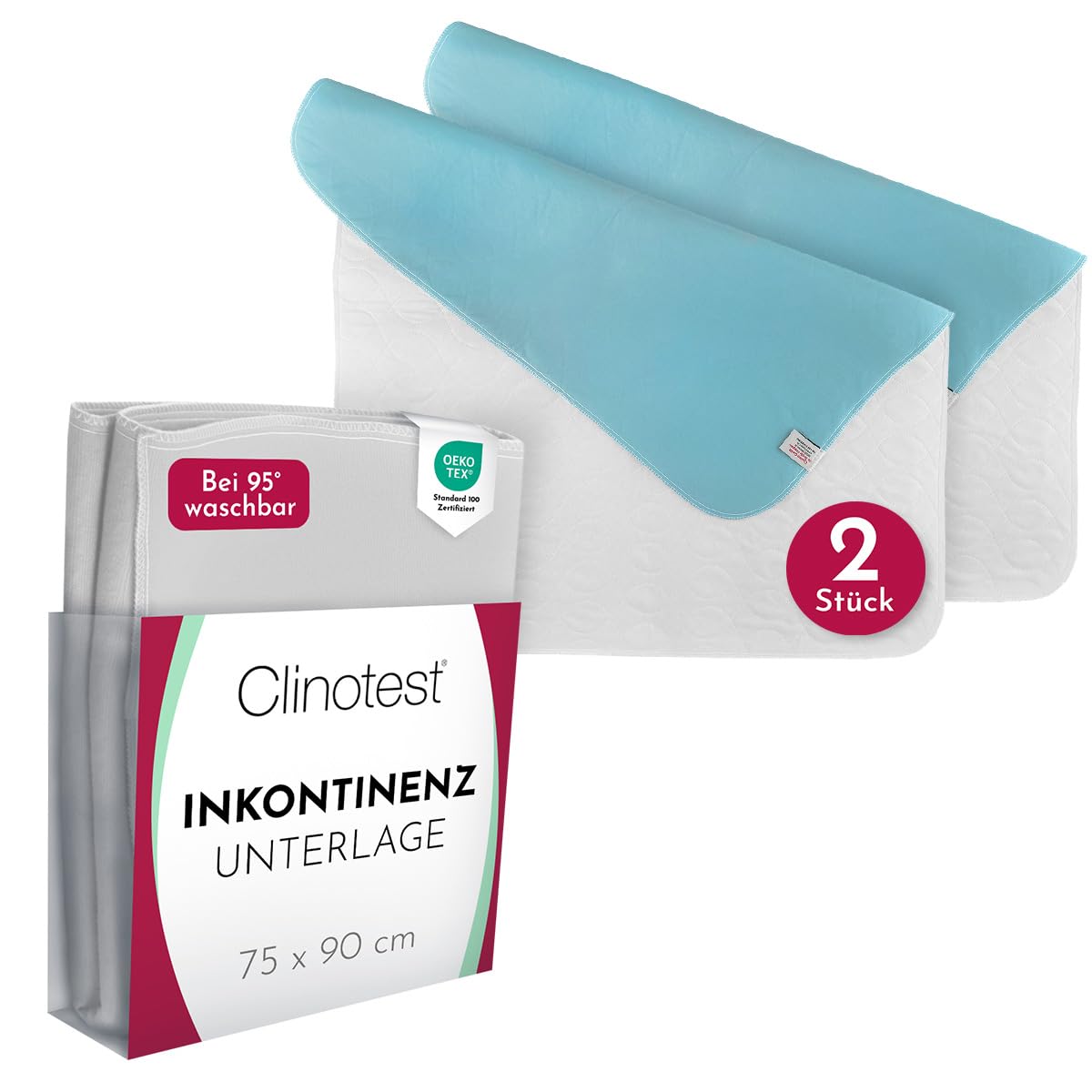 Inkontinenzunterlage 2er-Set, wasserdicht & waschbar, Weiss/Blau 2er Set - 75x90 cm