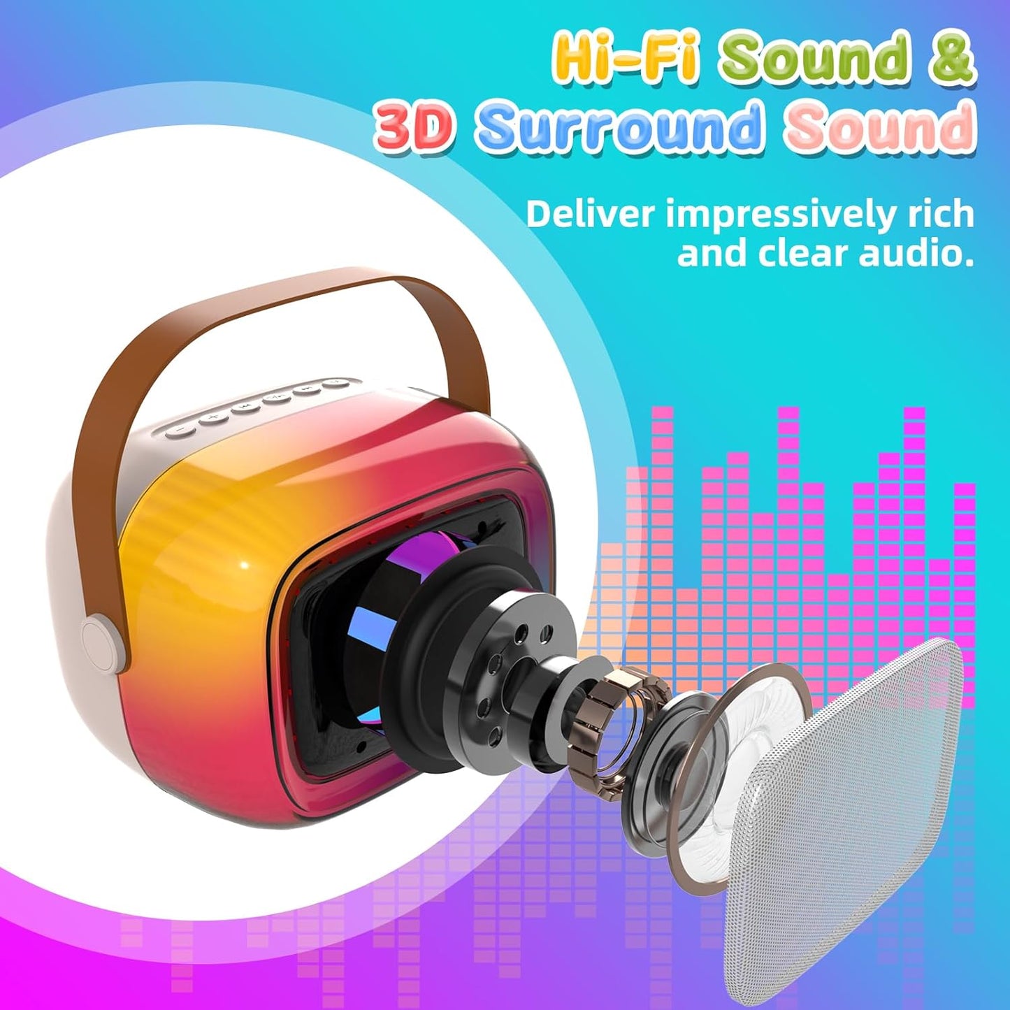 Karaoke-Maschine mit kabellosem Mikrofon für Kinder, mit 1 Kabellose Mikrofon