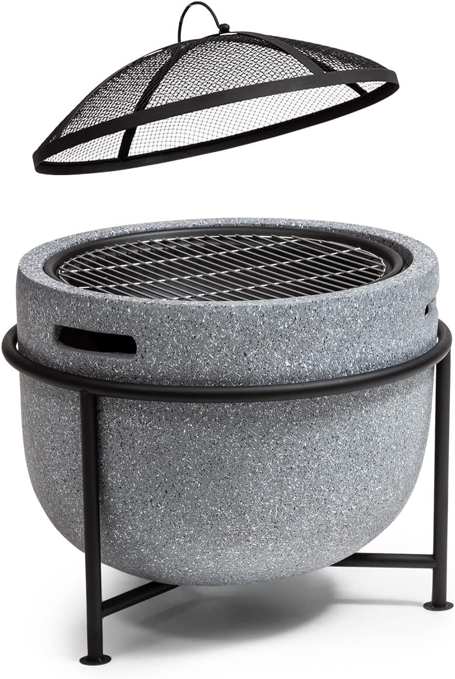 Tragbare Feuerschale mit Grillrost & Holzlagerfach, Grail Grau