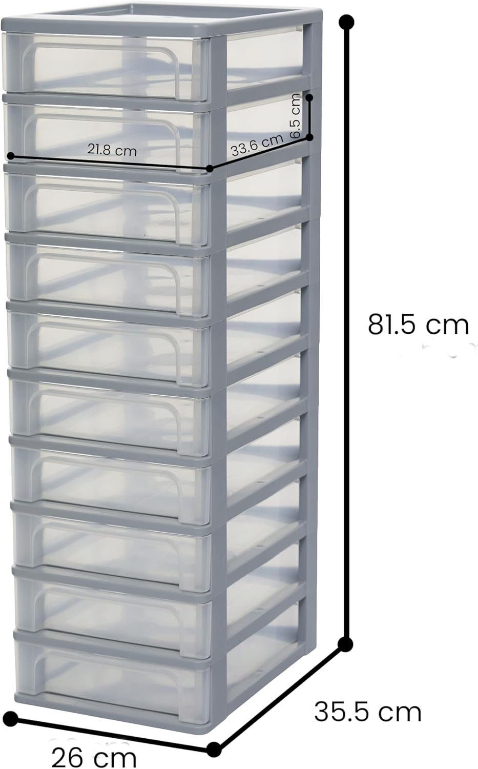 Schubladenbox OCH-2100 mit 10 tiefen Schubladen, Grau 10 Schubladen/Tief