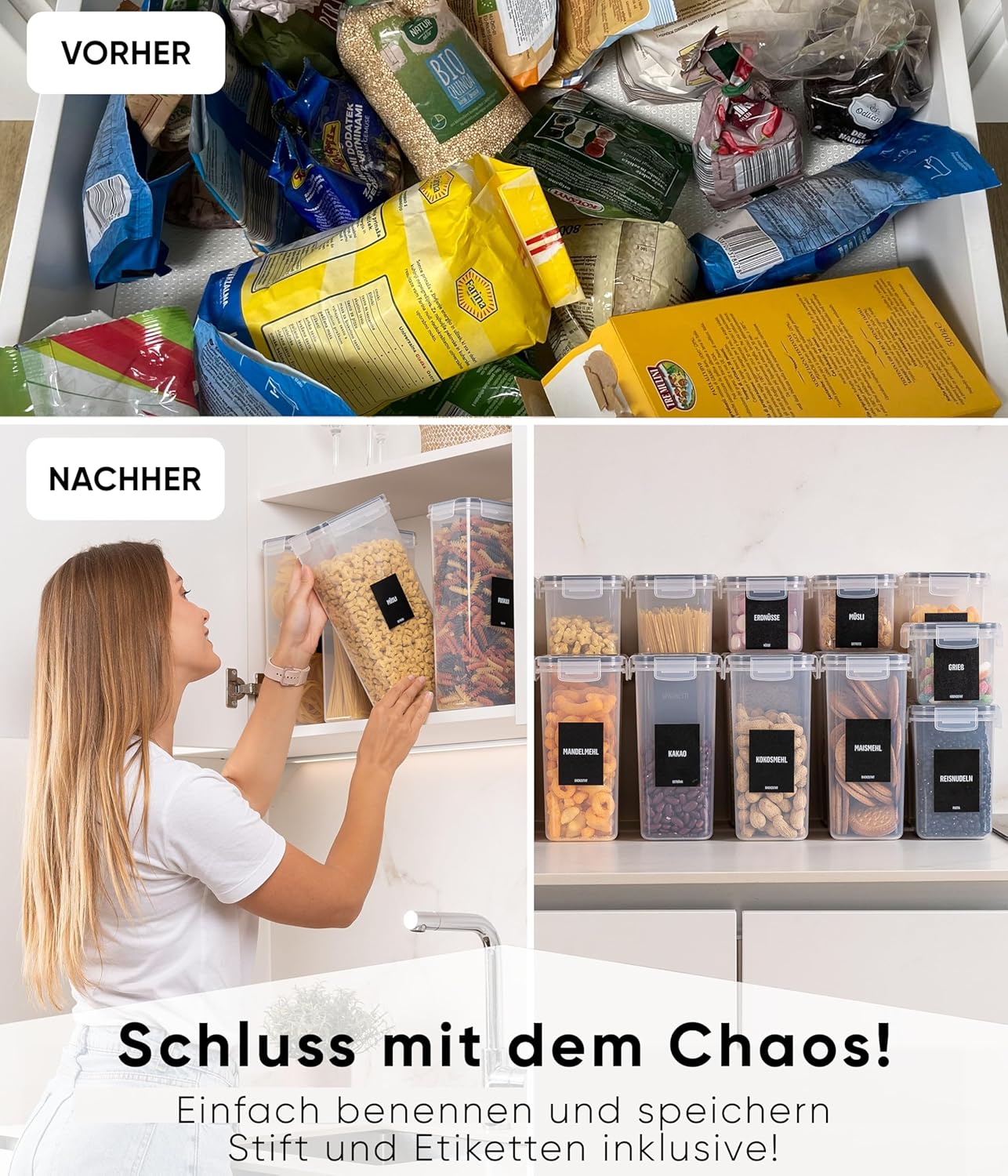 4-teiliges Vorratsdosen-Set, 4 Set Schwarz