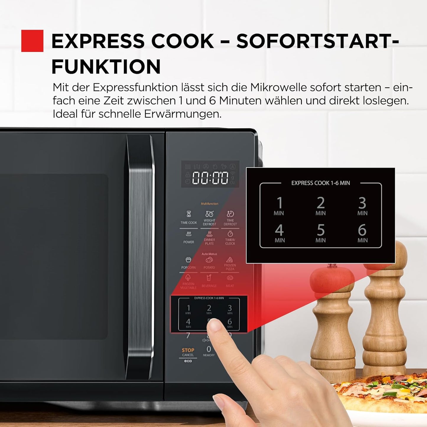 Digitale Mikrowelle mit Auftaufunktion, 23L Solo Digital
