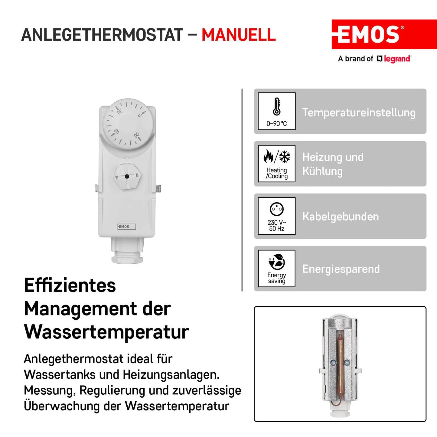 Anlege-Thermostat P5681, Analog Anlege